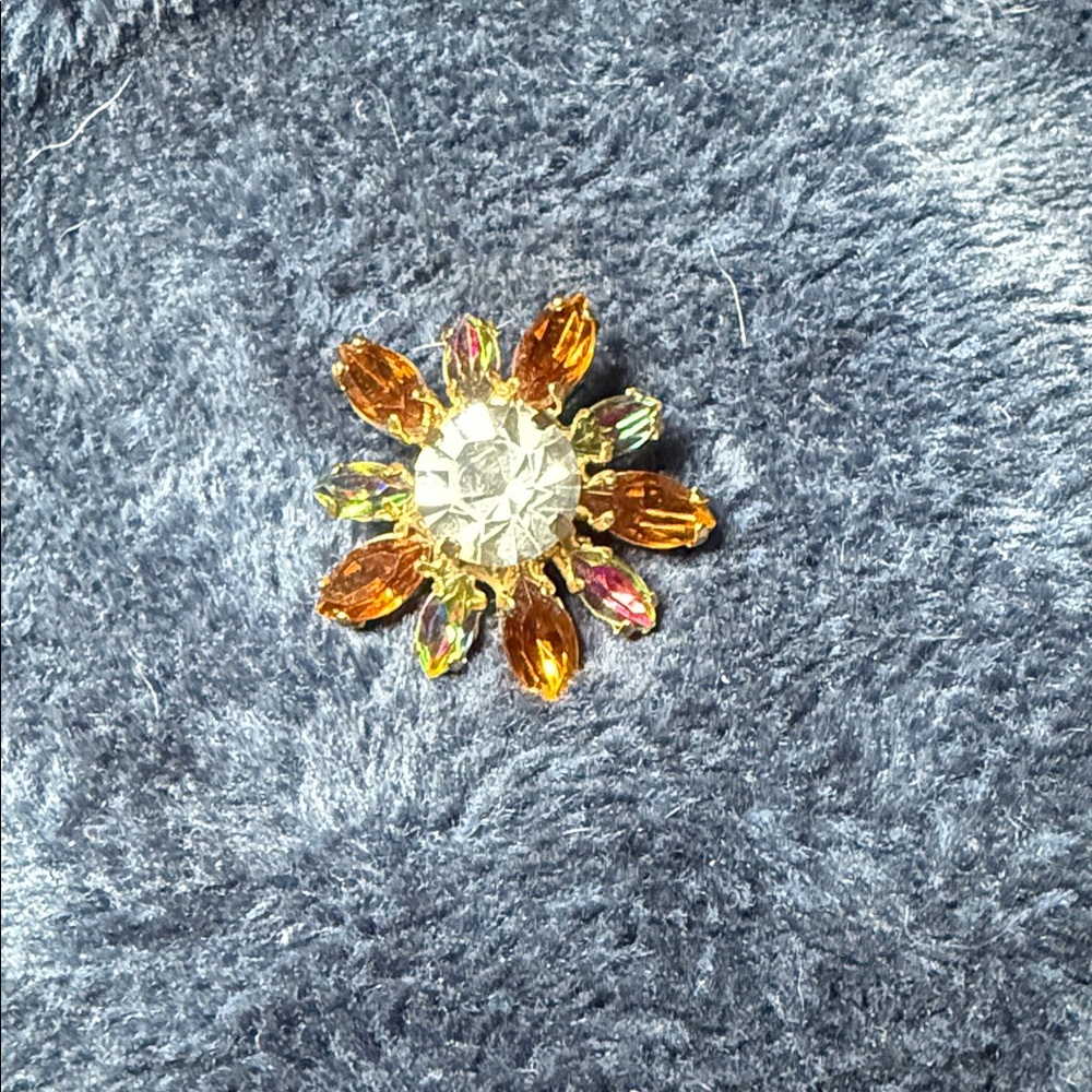 Elegant Gold and Orange Floral Brooch